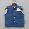 Hot Pocket Square Front Open Blue Jacket BOY Indian Ethnic Wear | Ethnic Jackets