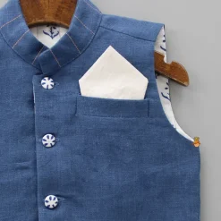 Hot Pocket Square Front Open Blue Jacket BOY Indian Ethnic Wear | Ethnic Jackets