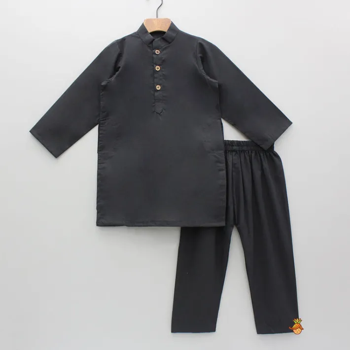 Clearance Pockets Detail Black Kurta With Printed Jacket And Pyjama BOY Twinning Sets | Indian Ethnic Wear