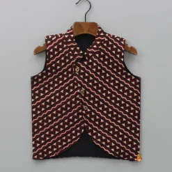 Hot Pockets Detail Brown Kurta With Stylish Hem Printed Jacket And Pyjama BOY Twinning Sets | Indian Ethnic Wear