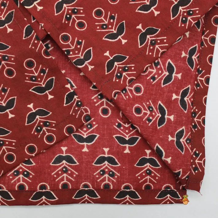 Hot Pockets Detail Brown Kurta With Stylish Hem Printed Jacket And Pyjama BOY Twinning Sets | Indian Ethnic Wear