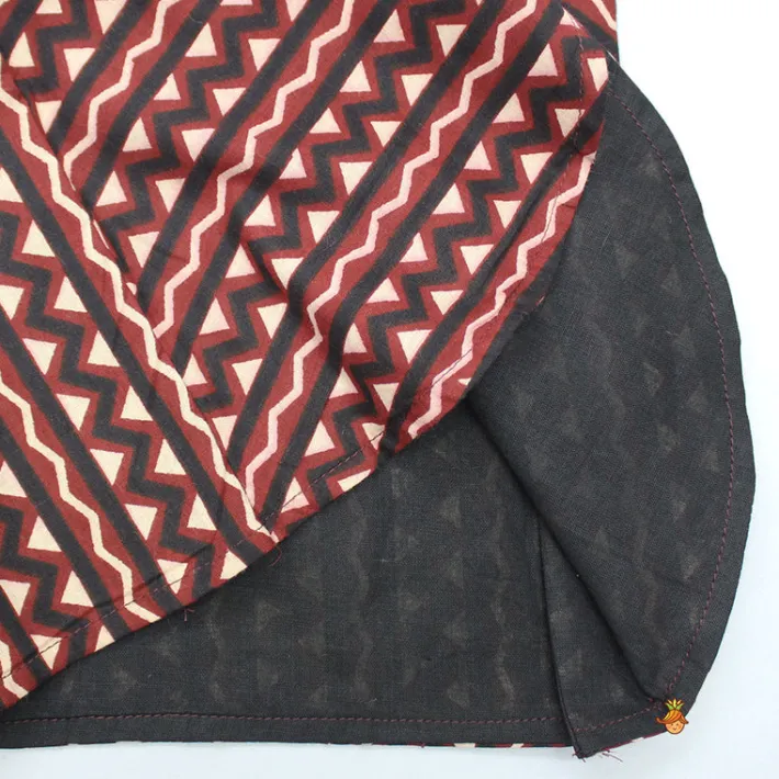 Hot Pockets Detail Brown Kurta With Stylish Hem Printed Jacket And Pyjama BOY Twinning Sets | Indian Ethnic Wear
