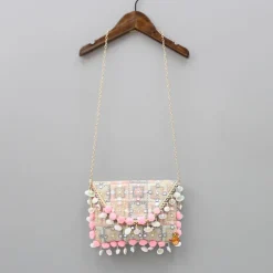 Fashion Pom Pom Detailed Multicolour Sling Bag Bags