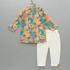 Discount Pom Poms Adorned Multicolour Kurta And Dual Pockets Detail Off White Pyjama BOY Indian Ethnic Wear | Ethnic Sets