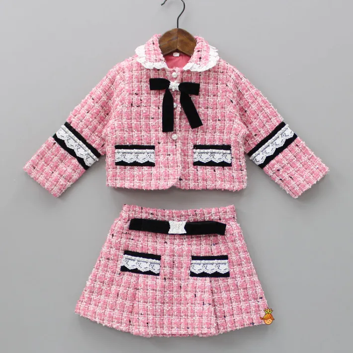 Outlet Pretty Pink Tweed Shirt Style Top And Skirt Dresses & Sets | Sets