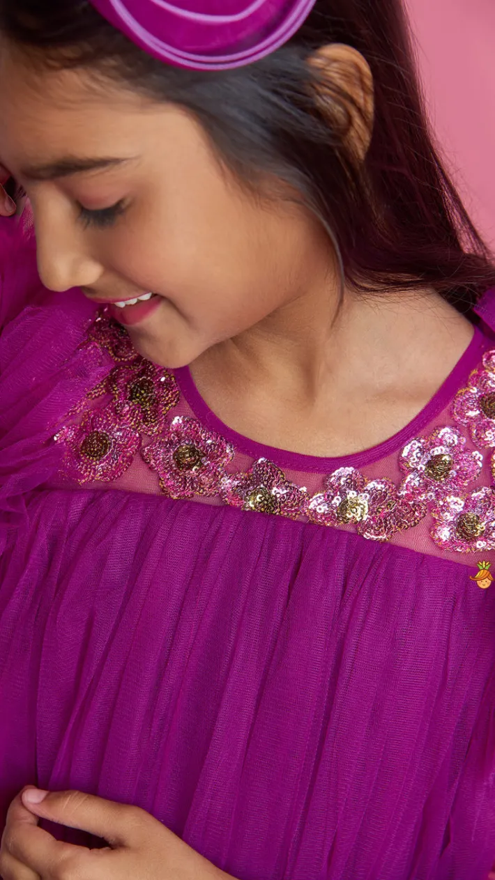 Best Pretty Purple Ruffled Layered Gown With Matching Hair Clip Dresses & Sets | Gowns