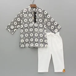 Best Printed Black And White Kurta With Pyjama BOY Indian Ethnic Wear | Ethnic Sets