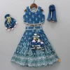 Discount Printed Blue Top And Lehenga With Net Dupatta And Matching Potli Ethnic Wear | Lehengas & Ghagras