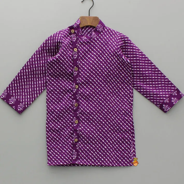 Fashion Printed Cotton Purple Kurta And Pyjama BOY Twinning Sets | Indian Ethnic Wear