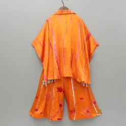 Online Printed Embellished Collar Neck Kaftan With Crop Top And Palazzo Ethnic Wear | Palazzos & Shararas