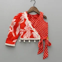 New Printed Embellished Top With One Side Flap And Flared Lehenga Ethnic Wear | Lehengas & Ghagras
