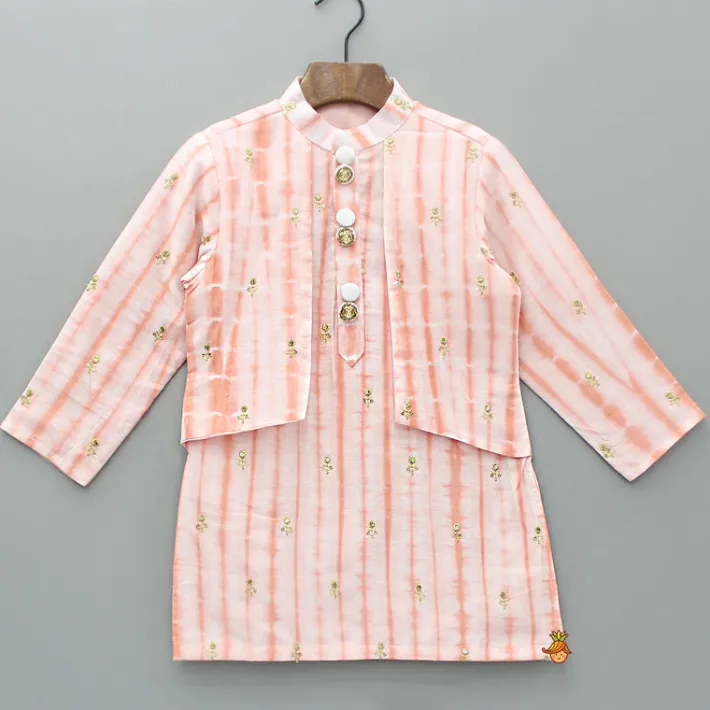 Fashion Printed Embroidered Kurta With Front Open Flap Attached Jacket And Pyjama BOY Indian Ethnic Wear | Ethnic Sets