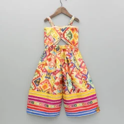 New Printed Embroidered Multicoloured Strappy Jumpsuit With Hairband Ethnic Wear