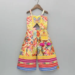 New Printed Embroidered Multicoloured Strappy Jumpsuit With Hairband Ethnic Wear