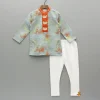 Fashion Printed Grey Embroidery Detailed Kurta With Pyjama BOY Indian Ethnic Wear | Ethnic Sets