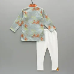 Fashion Printed Grey Embroidery Detailed Kurta With Pyjama BOY Indian Ethnic Wear | Ethnic Sets