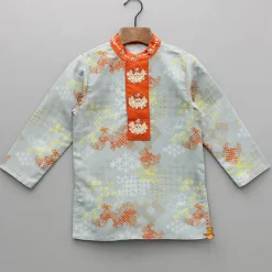 Fashion Printed Grey Embroidery Detailed Kurta With Pyjama BOY Indian Ethnic Wear | Ethnic Sets