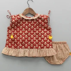 Hot Printed Jaamna Set With Matching Booties And Mittens Baby Essentials | Infant Clothing
