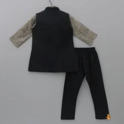 Hot Printed Kurta With Black Embroidered Jacket And Churidar BOY Indian Ethnic Wear | Ethnic Sets