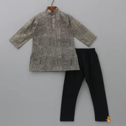 Hot Printed Kurta With Black Embroidered Jacket And Churidar BOY Indian Ethnic Wear | Ethnic Sets