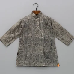 Hot Printed Kurta With Black Embroidered Jacket And Churidar BOY Indian Ethnic Wear | Ethnic Sets