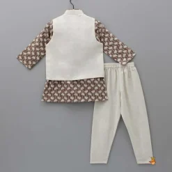 Hot Printed Kurta With Embroidered Jacket And Churidar BOY Indian Ethnic Wear | Ethnic Sets