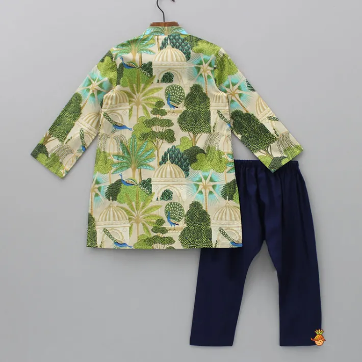 Clearance Printed Kurta With Sequins Embellished Panel And Blue Pyjama BOY Indian Ethnic Wear | Ethnic Sets