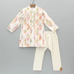 Hot Printed Multicolour Pleated Kurta And Pyjama BOY Indian Ethnic Wear | Ethnic Sets