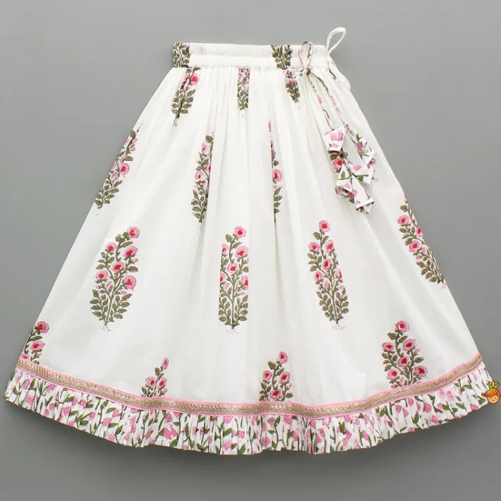 Best Printed Multicolour Top With Hand Block Printed Flared Lehenga And Pleated Dupatta Ethnic Wear | Lehengas & Ghagras