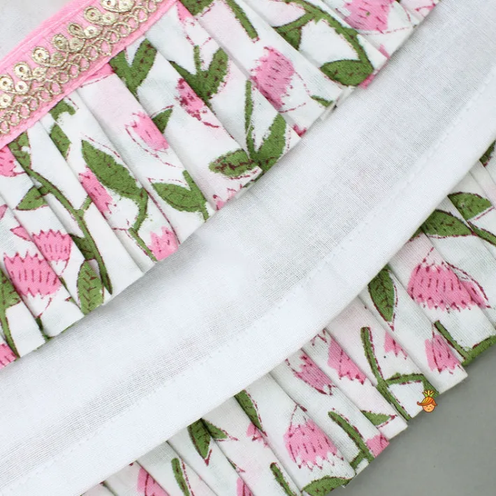 Best Printed Multicolour Top With Hand Block Printed Flared Lehenga And Pleated Dupatta Ethnic Wear | Lehengas & Ghagras