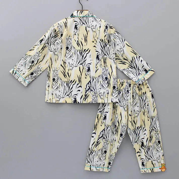 Fashion Printed Notched Collar Cotton Yellow Sleepwear BOY Sleep Wear | Sleepwear