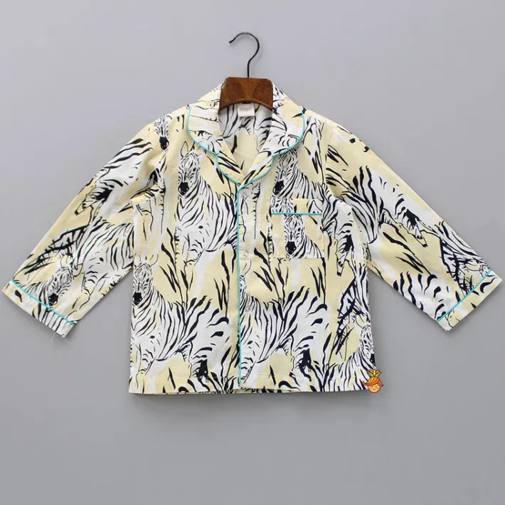 Fashion Printed Notched Collar Cotton Yellow Sleepwear BOY Sleep Wear | Sleepwear