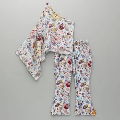 Discount Printed One Shoulder Top And Embroidered Cape With Matching Pant Dresses & Sets | Sets