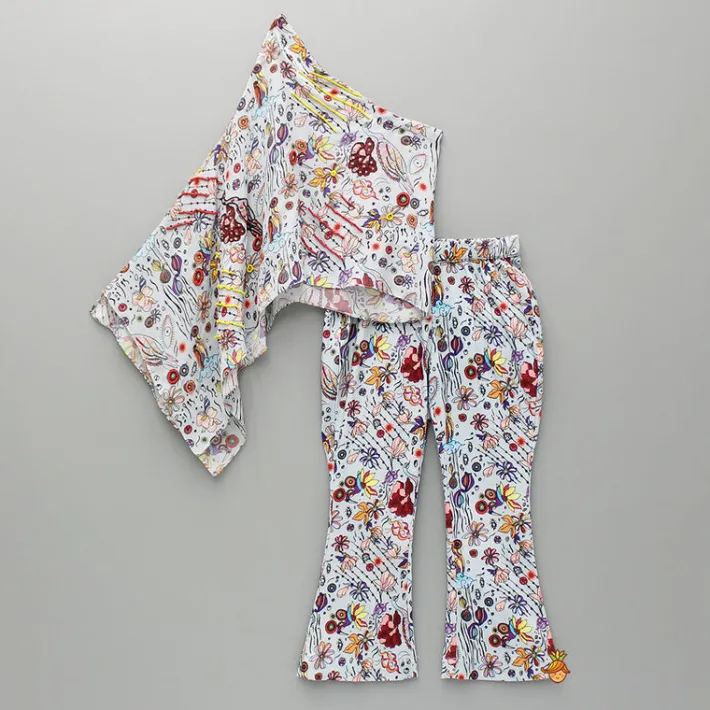 Discount Printed One Shoulder Top And Embroidered Cape With Matching Pant Dresses & Sets | Sets