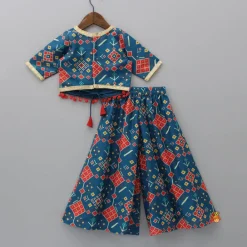 Online Printed Pom Poms Hem Top With Palazzo Ethnic Wear | Palazzos & Shararas