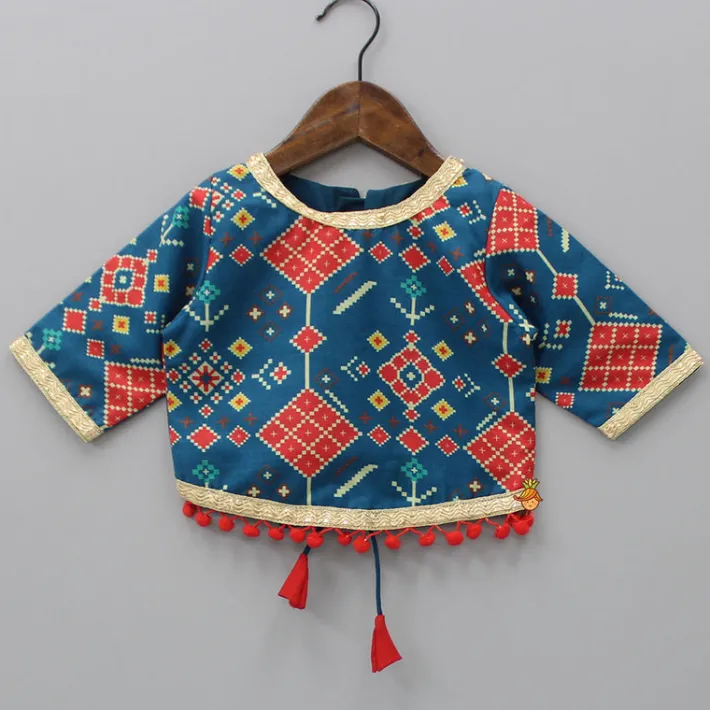 Online Printed Pom Poms Hem Top With Palazzo Ethnic Wear | Palazzos & Shararas