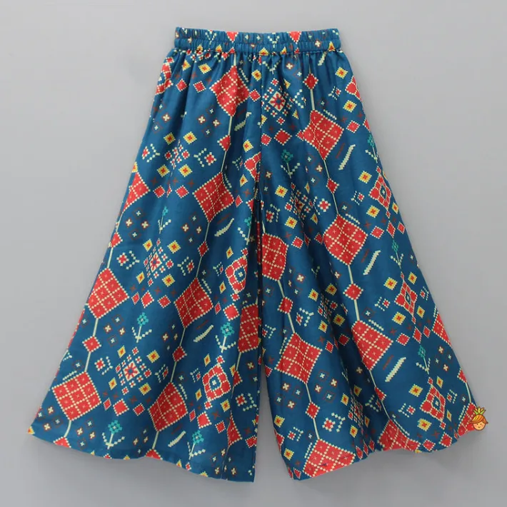 Online Printed Pom Poms Hem Top With Palazzo Ethnic Wear | Palazzos & Shararas