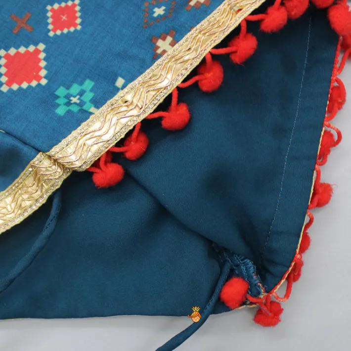 Online Printed Pom Poms Hem Top With Palazzo Ethnic Wear | Palazzos & Shararas