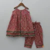 Outlet Printed Red Layered Tunic Top With Pant Twinning Sets | Ethnic Wear