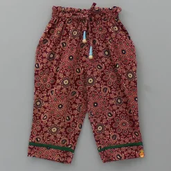 Outlet Printed Red Layered Tunic Top With Pant Twinning Sets | Ethnic Wear