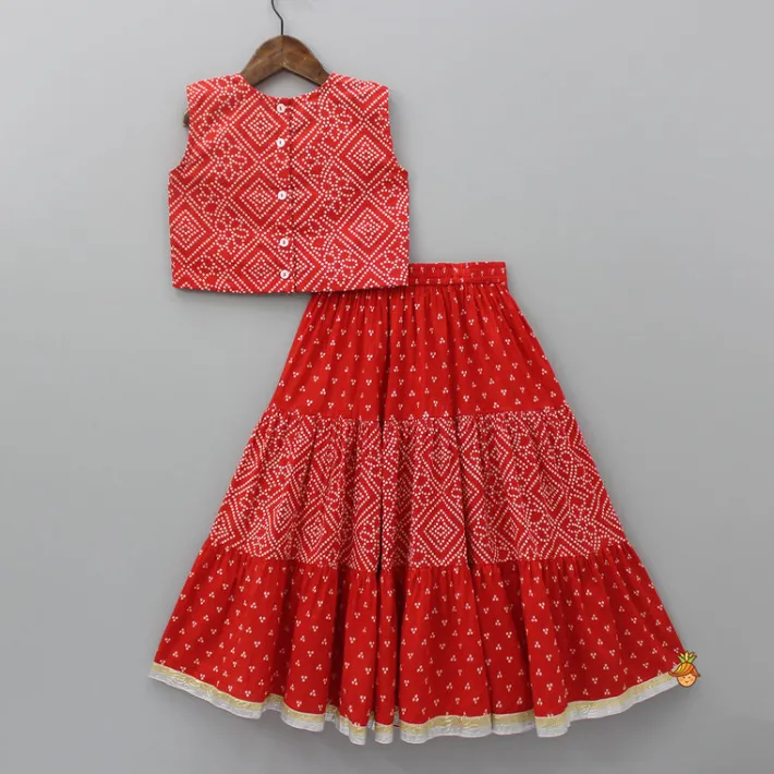 Online Printed Red Top And Lehenga With Net Dupatta Twinning Sets | Ethnic Wear