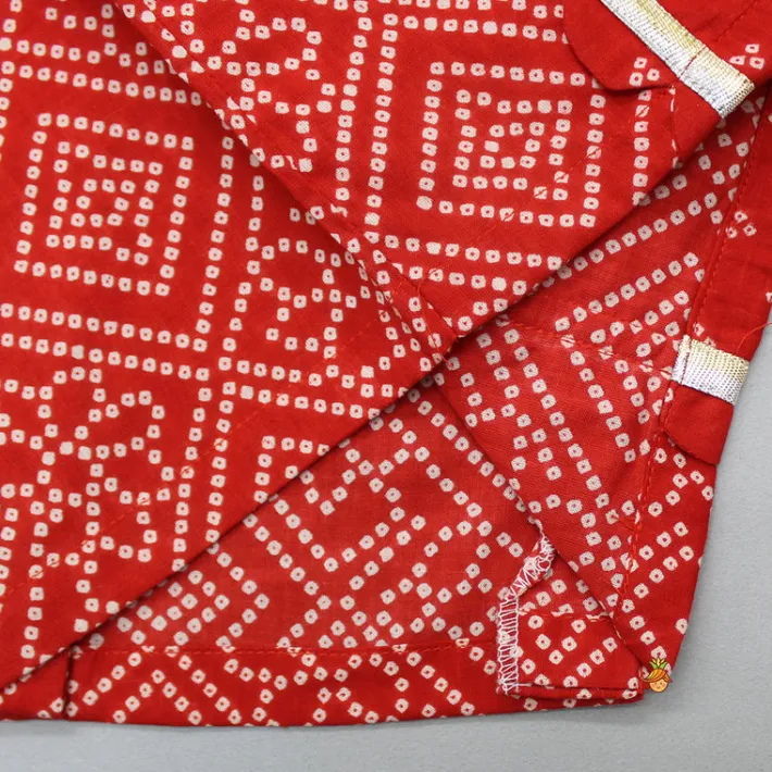 Online Printed Red Top And Lehenga With Net Dupatta Twinning Sets | Ethnic Wear