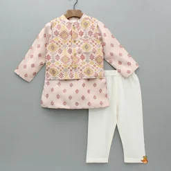 New Printed Silk Kurta With Multicolor Printed Jacket And Pyjama BOY Indian Ethnic Wear | Ethnic Sets