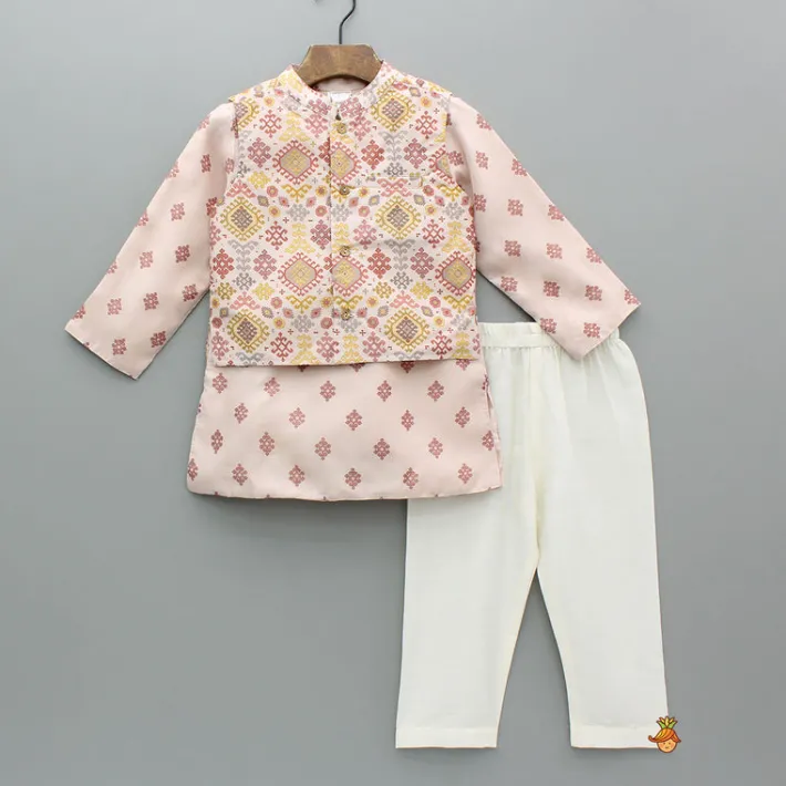 New Printed Silk Kurta With Multicolor Printed Jacket And Pyjama BOY Indian Ethnic Wear | Ethnic Sets