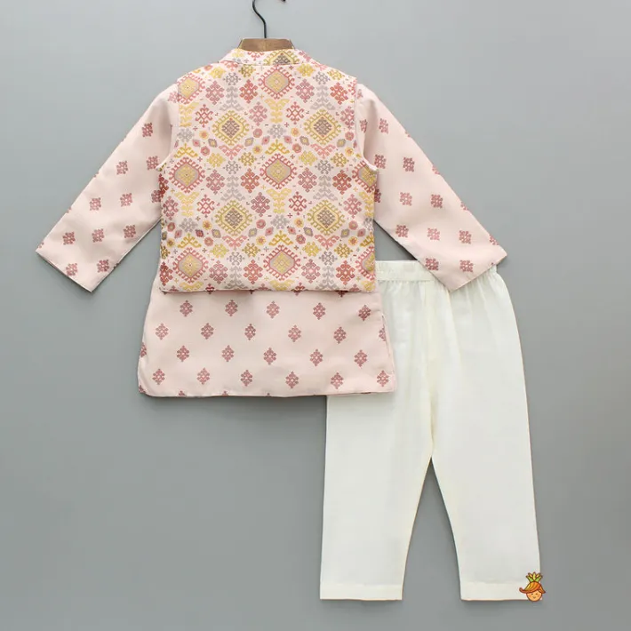 New Printed Silk Kurta With Multicolor Printed Jacket And Pyjama BOY Indian Ethnic Wear | Ethnic Sets