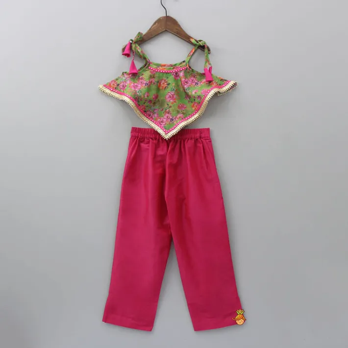 Clearance Printed Strappy Top With Inner And Wrap Style Skirt With Pant Ethnic Wear | Churidars & Salwars