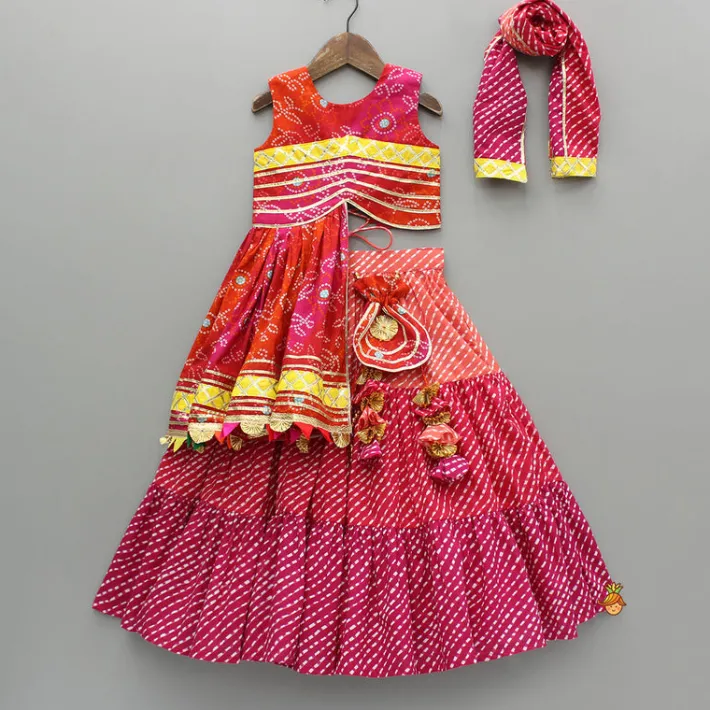 Online Printed Stylish Kurti And Lehenga With Attached Matching Potli And Dupatta Ethnic Wear | Lehengas & Ghagras