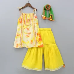 Hot Printed Tie Up Kurti And Sharara With Net Dupatta Ethnic Wear | Palazzos & Shararas
