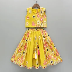 Sale Printed Yellow Top And Pleated Lehenga Ethnic Wear | Lehengas & Ghagras