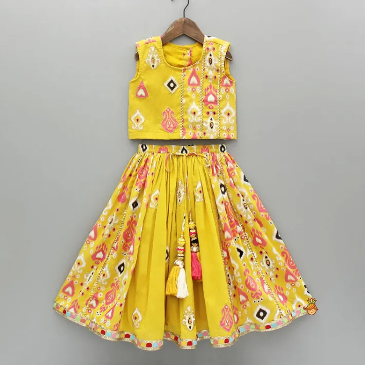 Sale Printed Yellow Top And Pleated Lehenga Ethnic Wear | Lehengas & Ghagras